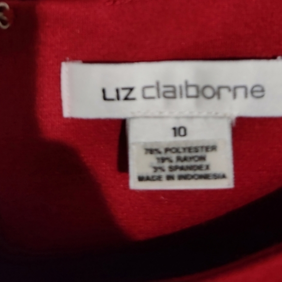 Liz Claiborne Sleeveless Red Dress with Black Stripes/Belt Womens Size 10 - Picture 2 of 4